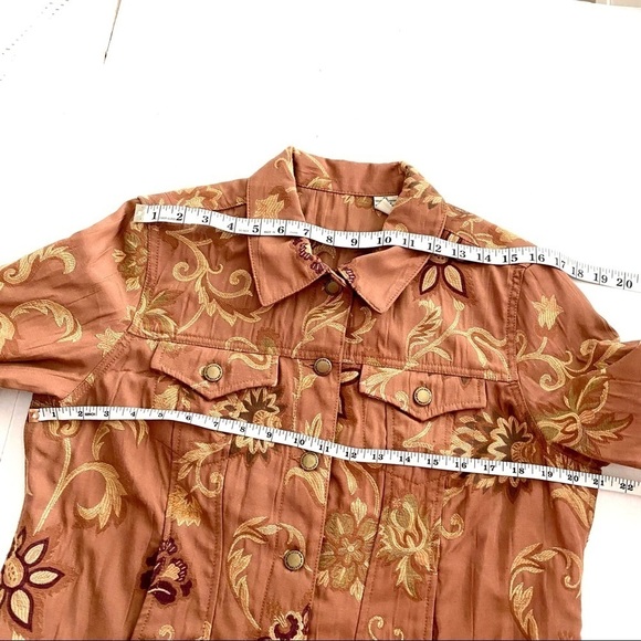 Jean-style Brown Jacket Petite Large Floral Western Button-down Front - Picture 11 of 13